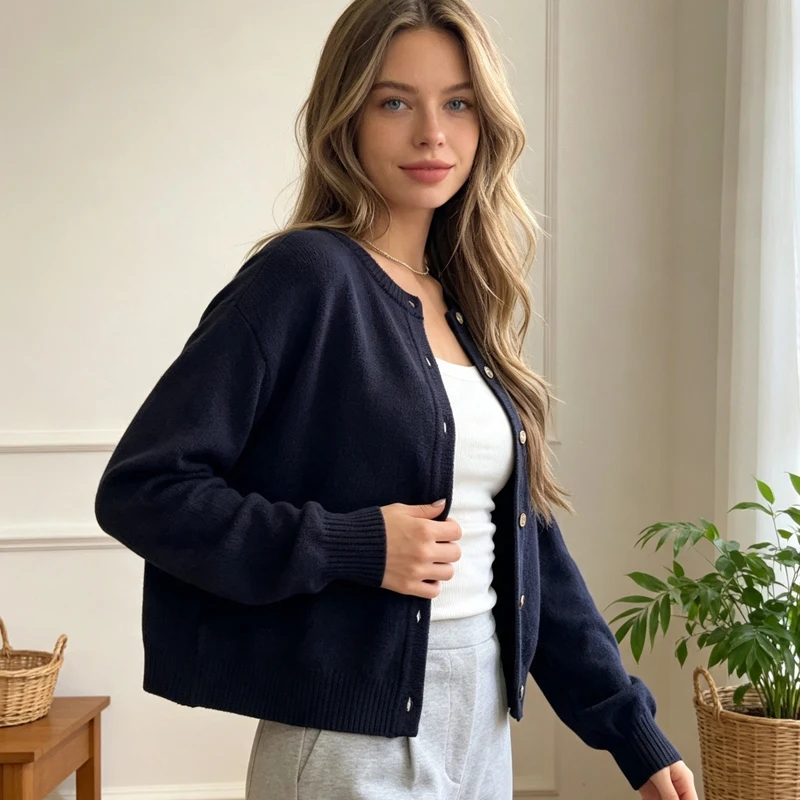 Womens Cardigan Autumn and Winter Long Sleeve Knitted Womens Sweater Cardigans Fashion Slim Casual Female Knitwear Crop Jacket detail