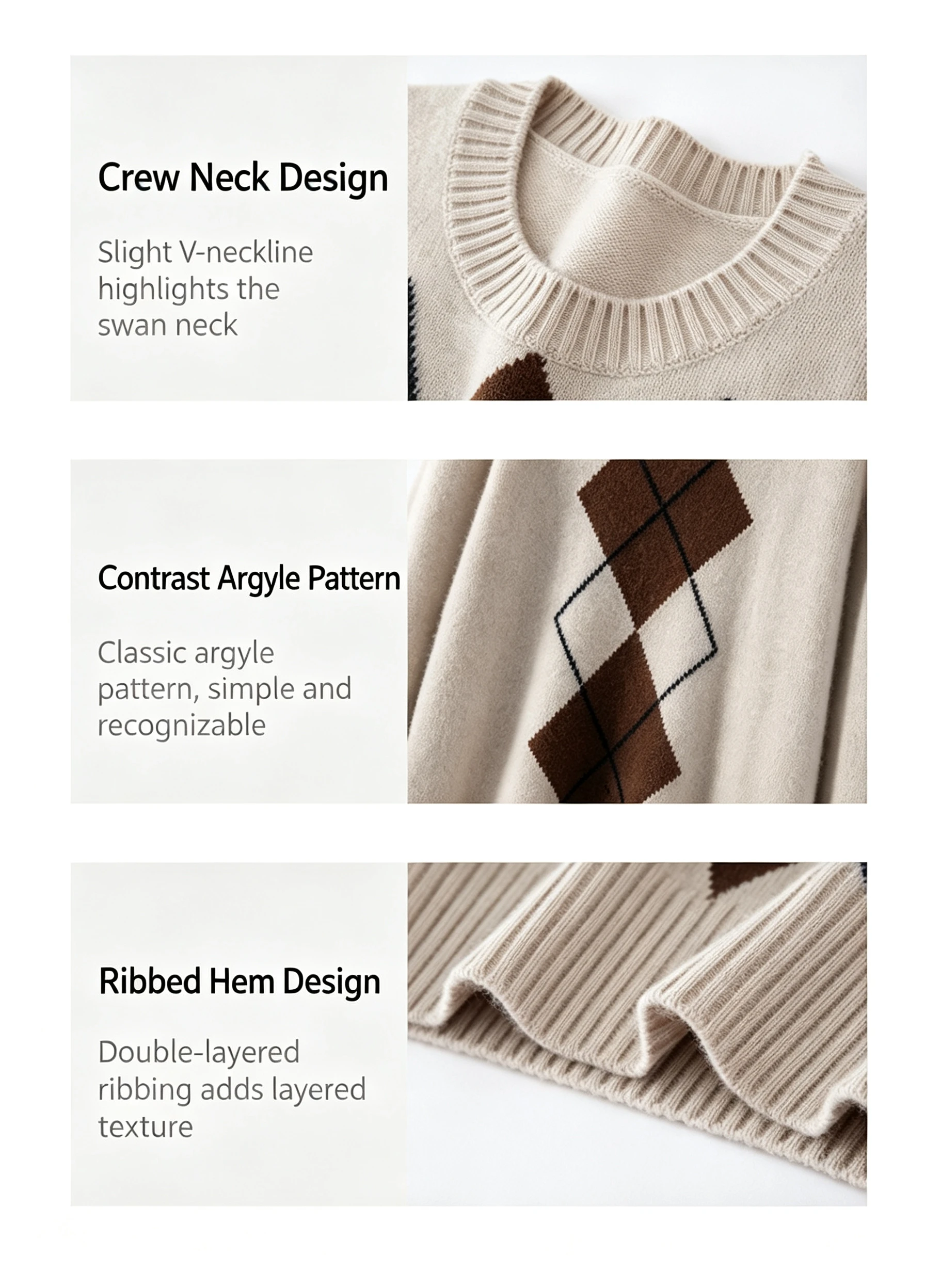 Light Luxury Womens Autumn Winter Sweater Argyle 100 Cashmere Knit Pullover Long Sleeve Clothing Top Lady Warm Jersey detail