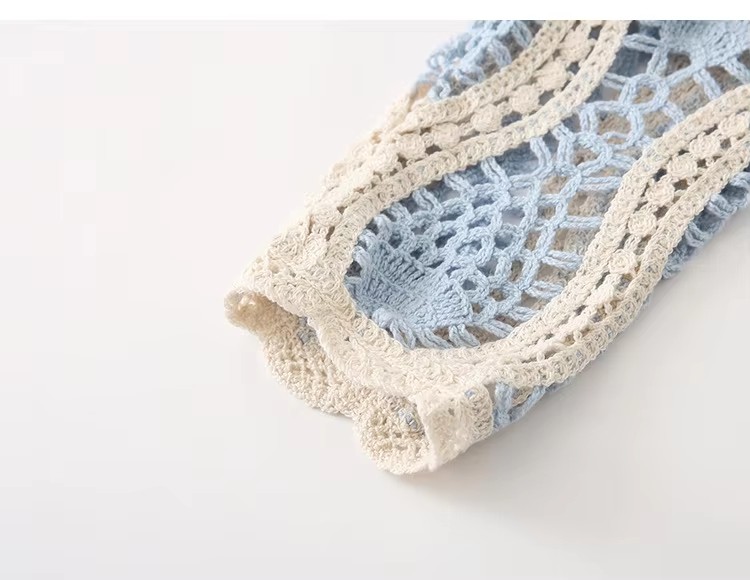 Low Moq Custom Women Knitted Sweater Crew Neck Contrast Color Striped Womens Knitwear Hollowout Crochet Women Knitted Cardigan detail