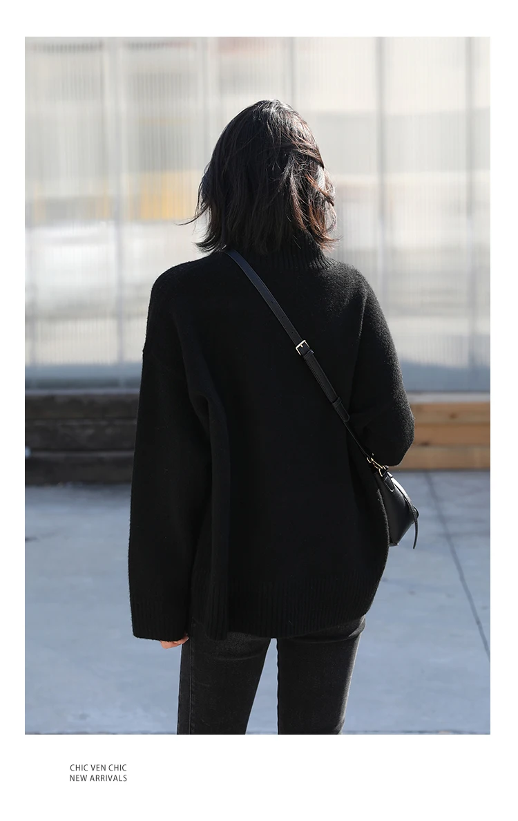 Womens Sweater Loose Turtleneck Sweaters Warm Solid Pullover Knitwear Basic Female Tops Autumn Winter detail