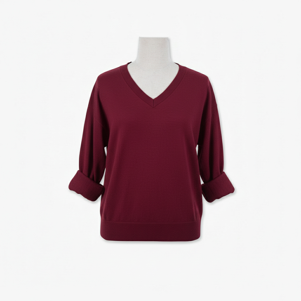 Women's V-Neck Knitted Pullover Sweater Anti-Wrinkle Three Quarter Lantern Sleeve Solid Color 100% Acrylic Casual Autumn Wear
