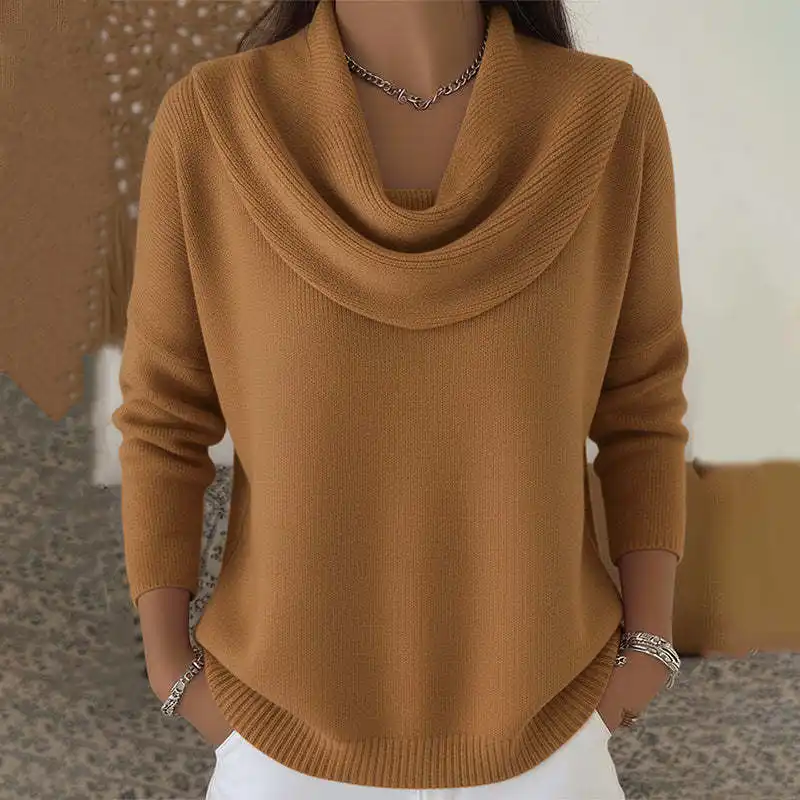 Womens AutumnWinter New Collection Solid Color Long Sleeve Sweater Tops product view