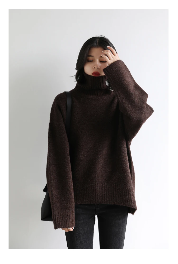 Womens Sweater Loose Turtleneck Sweaters Warm Solid Pullover Knitwear Basic Female Tops Autumn Winter detail