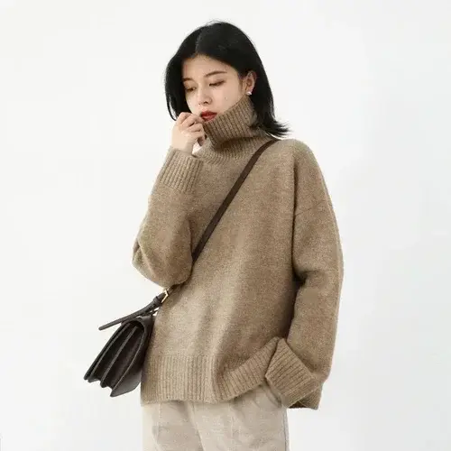 Womens Sweater Loose Turtleneck Sweaters Warm Solid Pullover Knitwear Basic Female Tops Autumn Winter product view