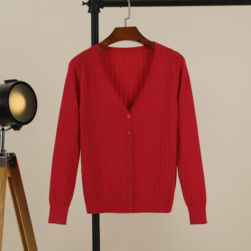 Vneck Cropped Knitting Knit Ladies Basic Womens Coat Spring 2026 Blouses Long Sleeve Top Jersey Knitted Sweater Fashion product view