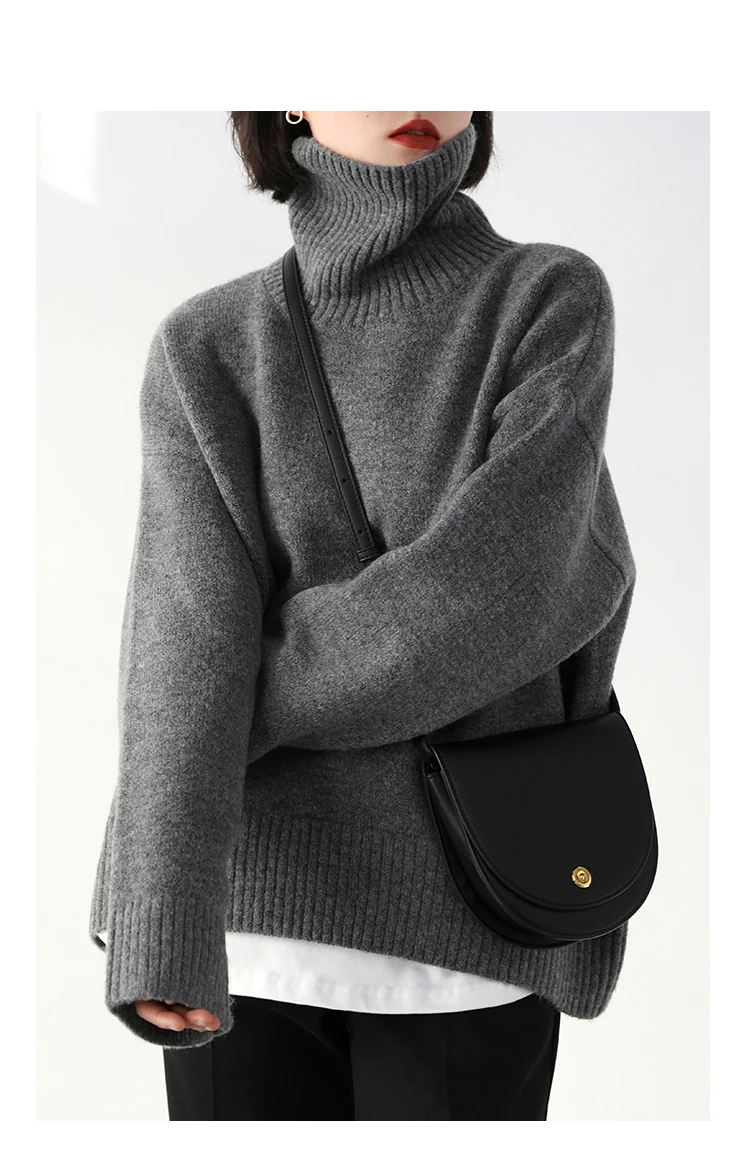 Womens Sweater Loose Turtleneck Sweaters Warm Solid Pullover Knitwear Basic Female Tops Autumn Winter detail