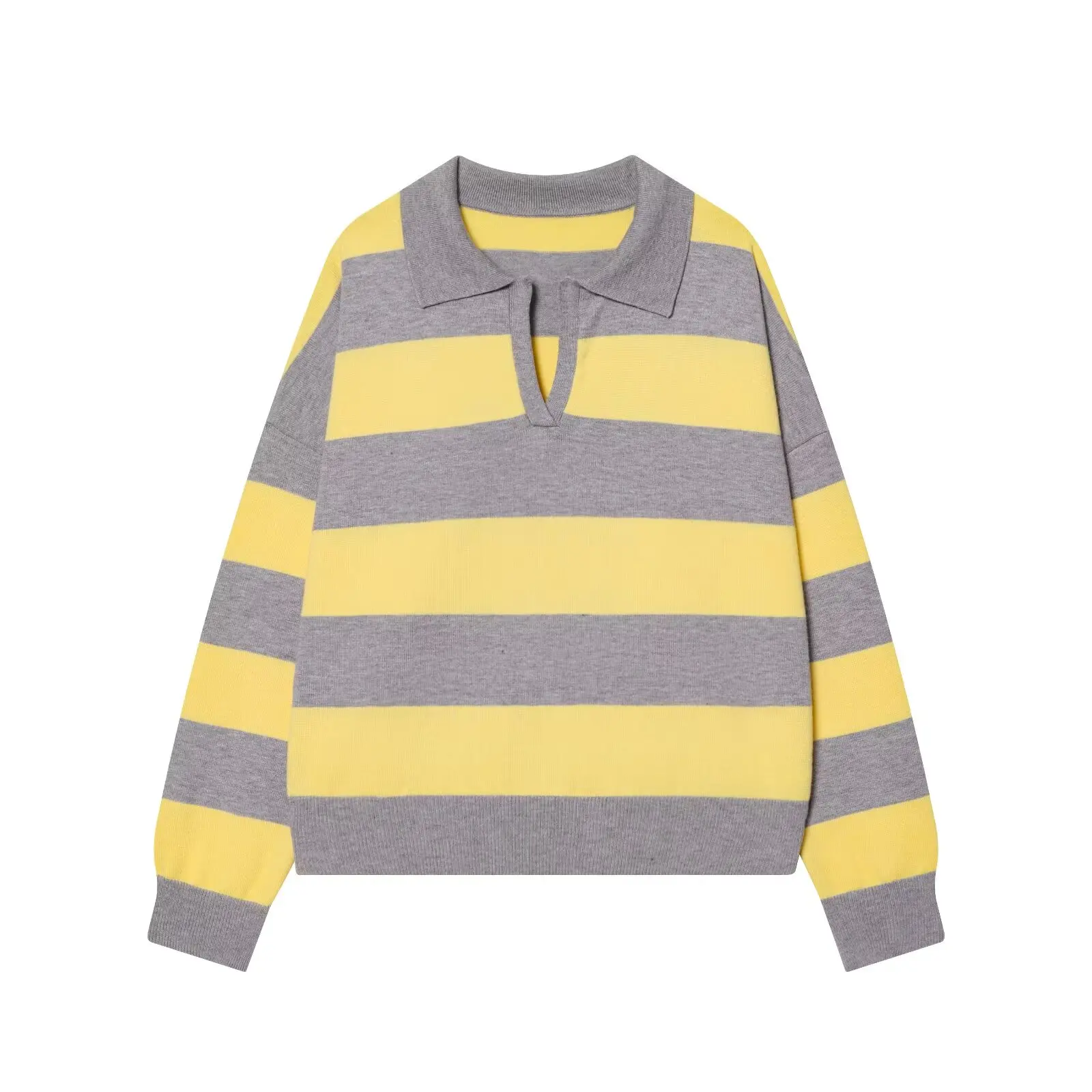 Womens New Knitted Striped Sweater Polo Neck Pullover Fashion Loose Elegant Warm Young Women Sweater Street detail