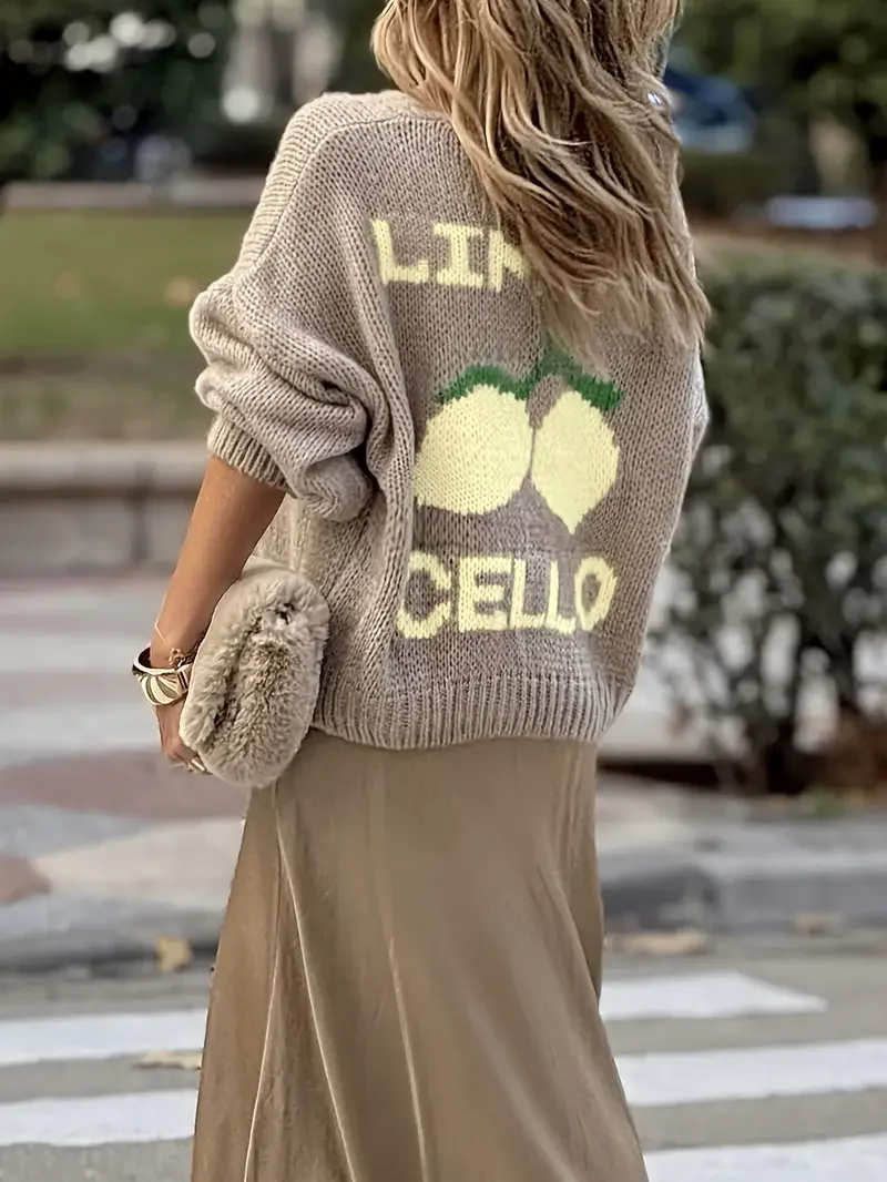Womens fashionable casual long sleeved button sweater cardigan soft and comfortable loose lantern sleeve knit sweater detail