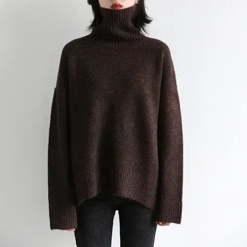 Womens Sweater Loose Turtleneck Sweaters Warm Solid Pullover Knitwear Basic Female Tops Autumn Winter product view