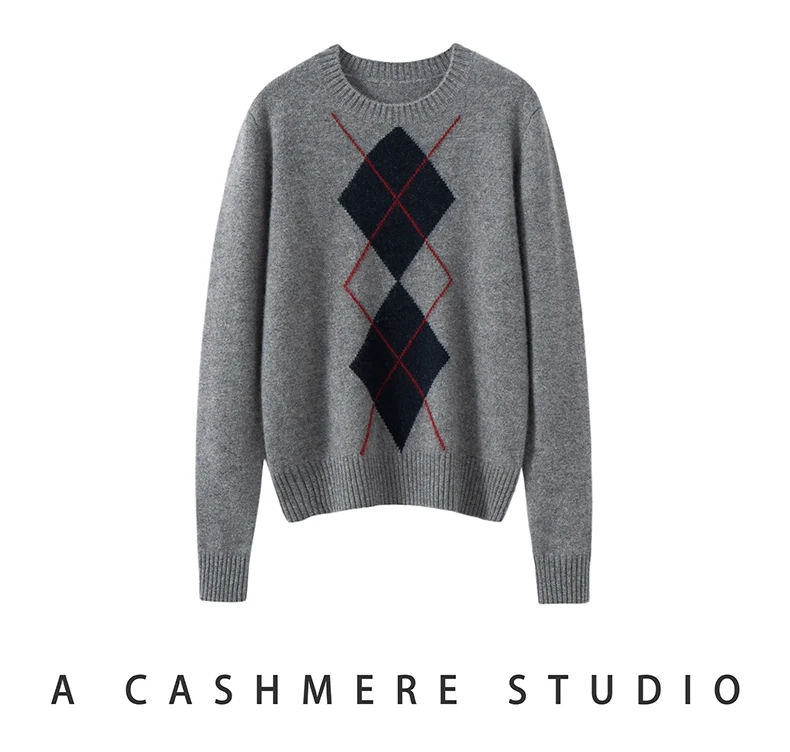Light Luxury Womens Autumn Winter Sweater Argyle 100 Cashmere Knit Pullover Long Sleeve Clothing Top Lady Warm Jersey detail