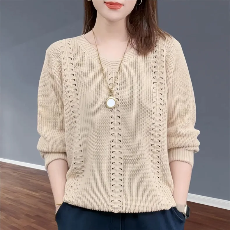 Vneck Knitted Sweater Autumn Popular Womens Clothing Inside with Solid Color Bottoming Shirt Top Jumpe detail