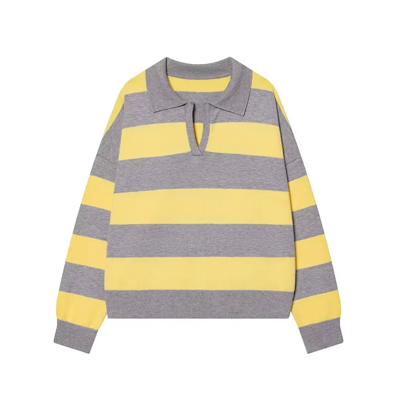 Womens New Knitted Striped Sweater Polo Neck Pullover Fashion Loose Elegant Warm Young Women Sweater Street product view