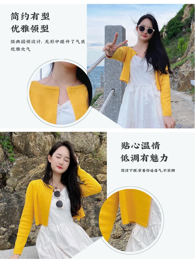 Black Cropped Knitted Sweater Style Womens Coat Spring Long Sleeve Top Jersey Cardigan Female Clothing Blouses detail