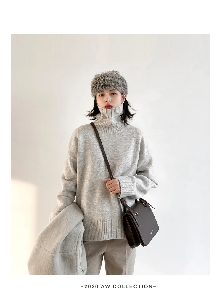 Womens Sweater Loose Turtleneck Sweaters Warm Solid Pullover Knitwear Basic Female Tops Autumn Winter detail