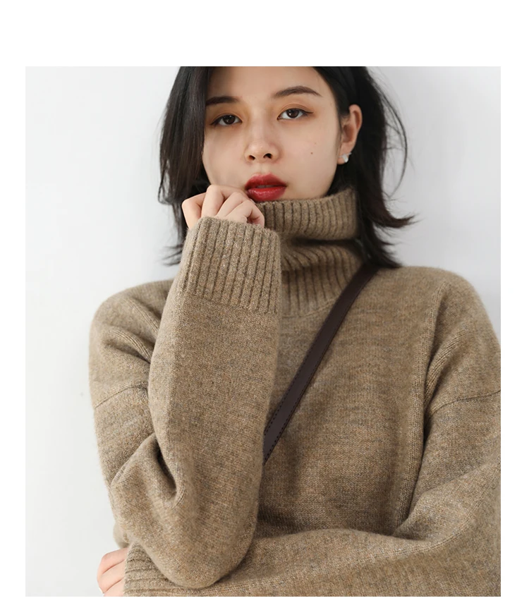 Womens Sweater Loose Turtleneck Sweaters Warm Solid Pullover Knitwear Basic Female Tops Autumn Winter detail