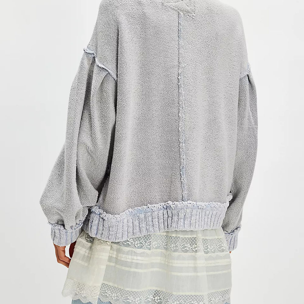 Hot Sale Womens Knitted Inside Out Cardigan Vneck Full Sleeve Bohemian Style with Pockets Sheer Layer Detail Hand Knit Sweater product view
