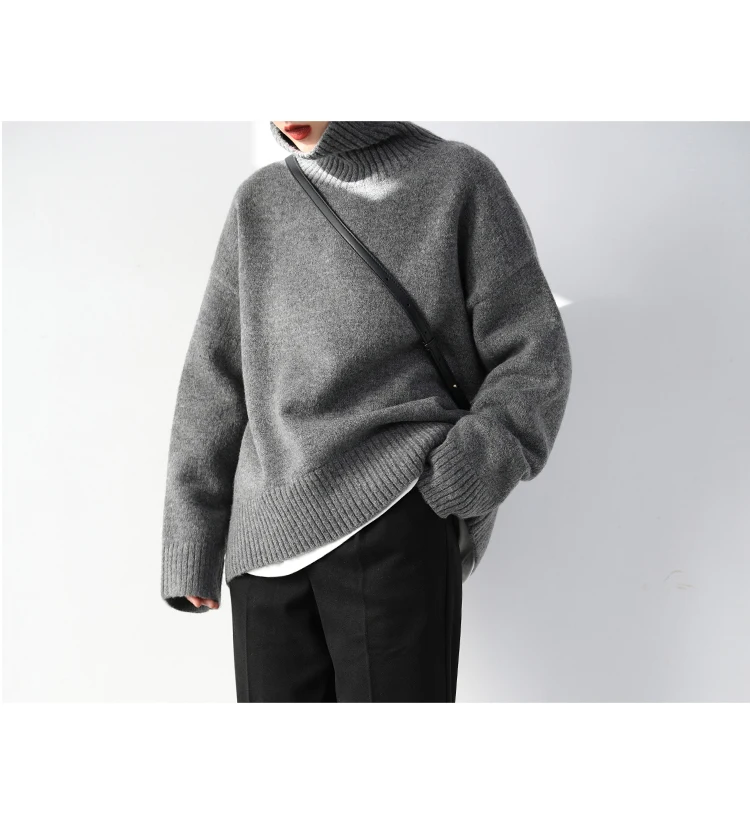 Womens Sweater Loose Turtleneck Sweaters Warm Solid Pullover Knitwear Basic Female Tops Autumn Winter detail
