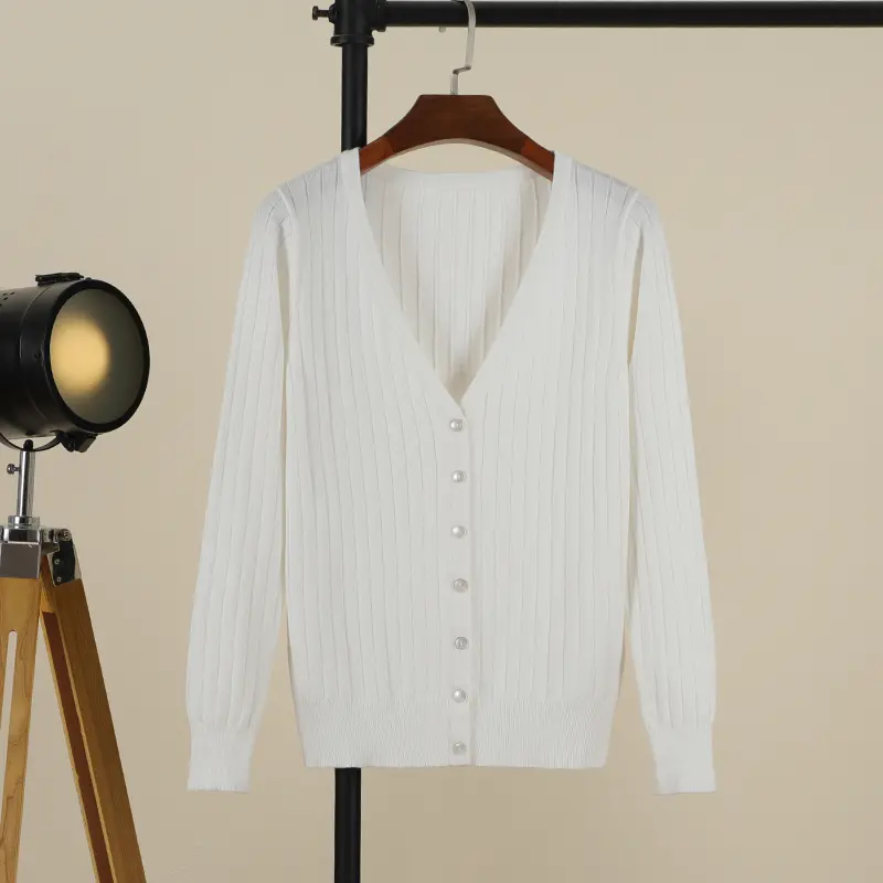 Vneck Cropped Knitting Knit Ladies Basic Womens Coat Spring 2026 Blouses Long Sleeve Top Jersey Knitted Sweater Fashion product view