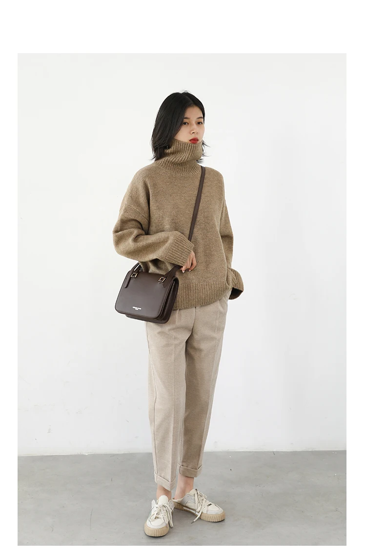 Womens Sweater Loose Turtleneck Sweaters Warm Solid Pullover Knitwear Basic Female Tops Autumn Winter detail