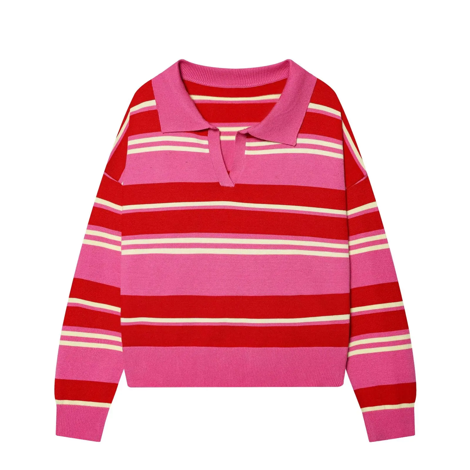 Womens New Knitted Striped Sweater Polo Neck Pullover Fashion Loose Elegant Warm Young Women Sweater Street detail
