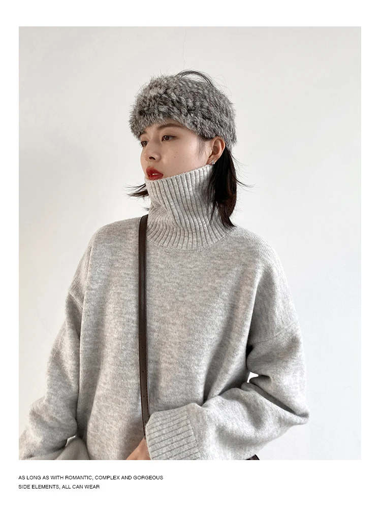 Womens Sweater Loose Turtleneck Sweaters Warm Solid Pullover Knitwear Basic Female Tops Autumn Winter detail