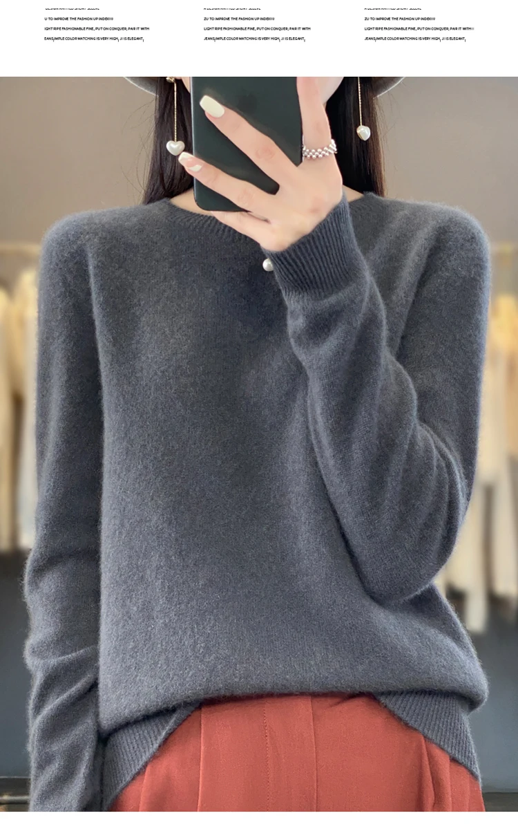 Fallwinter new cashmere sweater womens sweater 100 merino wool fashion Oneck autumn warm pullover detail