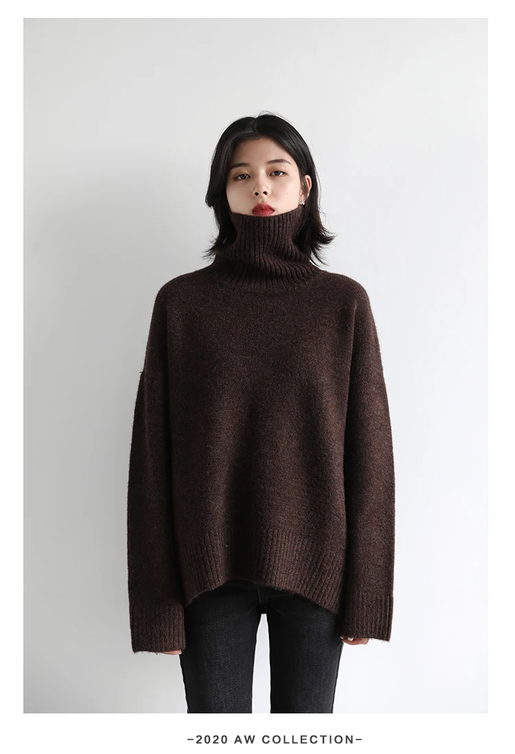 Womens Sweater Loose Turtleneck Sweaters Warm Solid Pullover Knitwear Basic Female Tops Autumn Winter detail