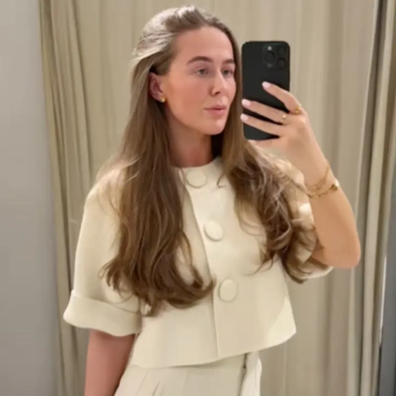Womens Cropped Knit Cardigan Summer Elegant Off White Button ONeck Short Sleeve Tops For Woman Resort Bolero Sweater product view