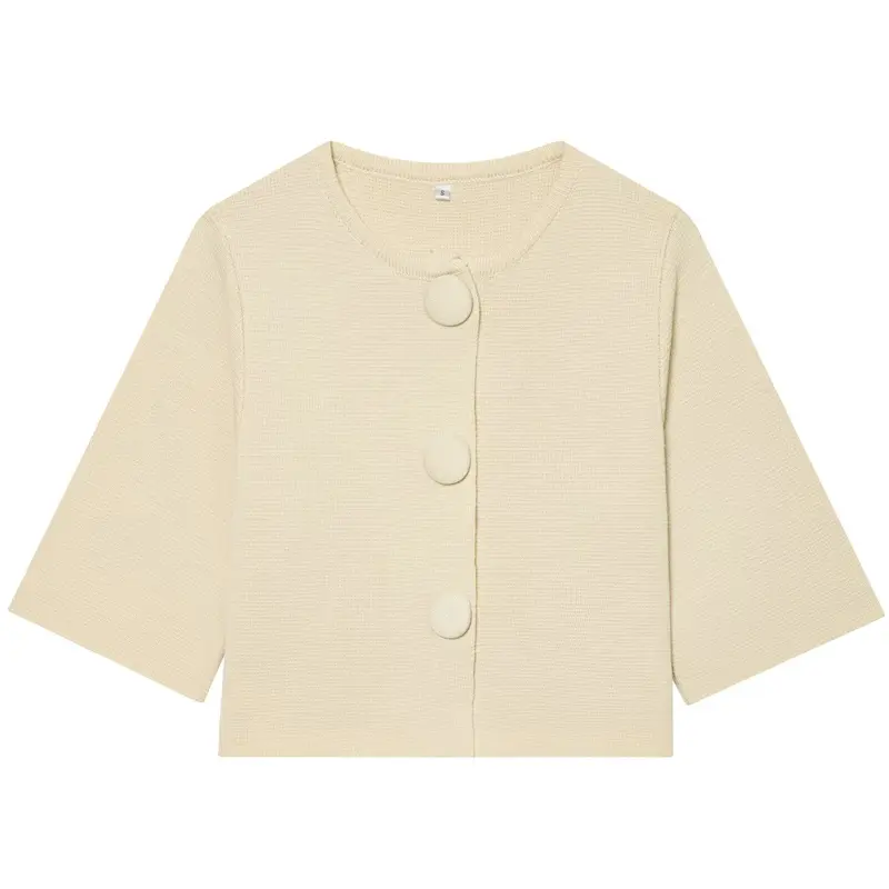 Womens Cropped Knit Cardigan Summer Elegant Off White Button ONeck Short Sleeve Tops For Woman Resort Bolero Sweater product view