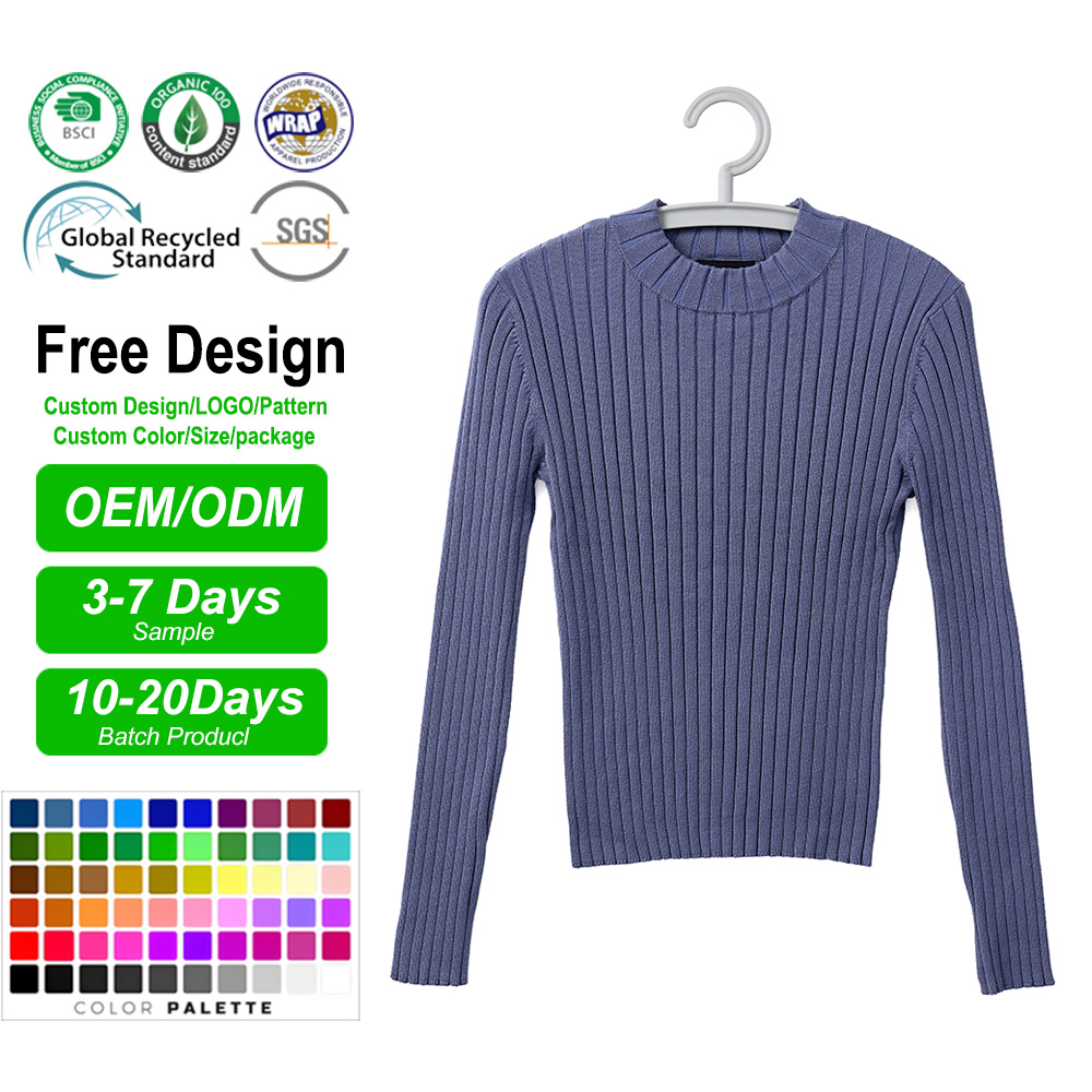 Womens Ribbed Sweater Slim Fit Long Sleeve for Casual Office Layering Elegant Solid Color Knitwear Pullovers product view