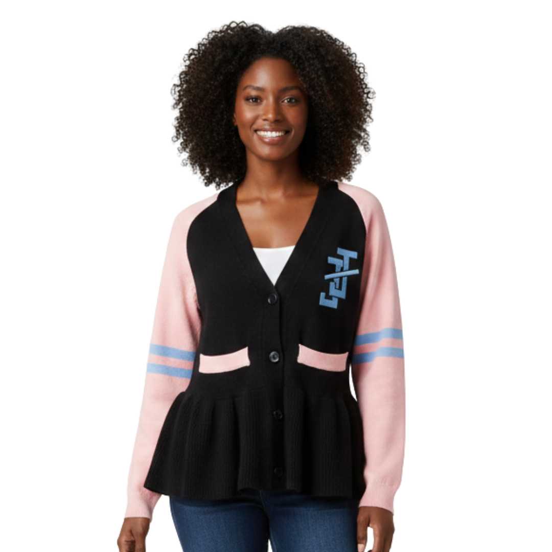 Women Peplum Cardigan Sweater Button Down V Neck Knit Contrast Sleeve Casual Fall Winter Fashion Top Adult product view