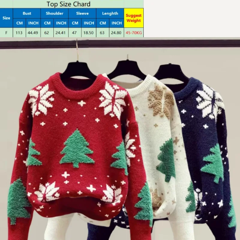 Womens Sweater New Christmas Tree Snow Youthful woman Clothes Long Sleeve Tops Blouse Oneck Sweatshirts Knitwear Allmatch product view