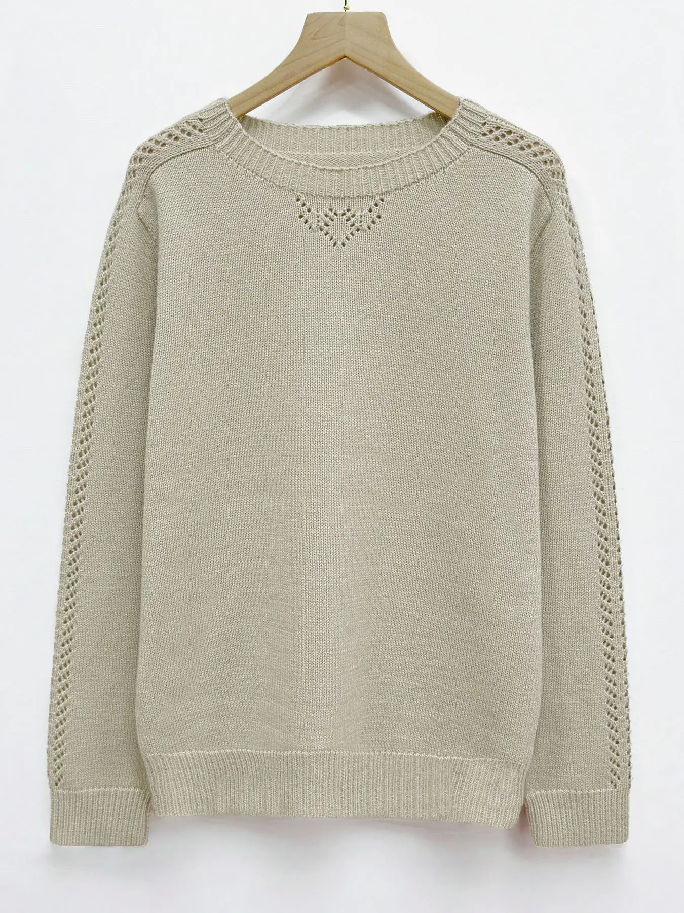 New Spring and Autumn Elegant Hollow Knitted Sweater Womens Loose Round Neck Long Sleeve Sweater Casual Outerwear Top Date Gift product view