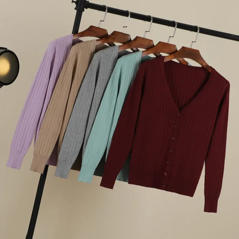 Vneck Cropped Knitting Knit Ladies Basic Womens Coat Spring 2026 Blouses Long Sleeve Top Jersey Knitted Sweater Fashion product view