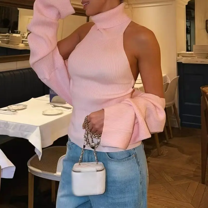 Autumn Winter New Crochet Lady Party Camisole Fashion Hollow Out Knitted Womens Sweater Casual Solid Color Slim Commute Jumper product view