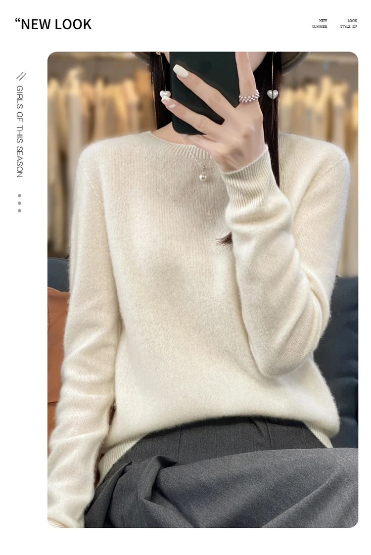 Fallwinter new cashmere sweater womens sweater 100 merino wool fashion Oneck autumn warm pullover detail