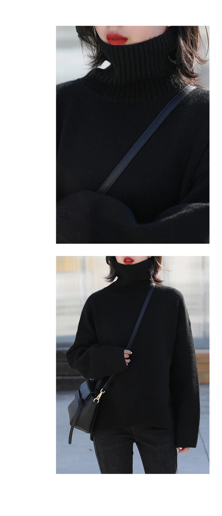 Womens Sweater Loose Turtleneck Sweaters Warm Solid Pullover Knitwear Basic Female Tops Autumn Winter detail