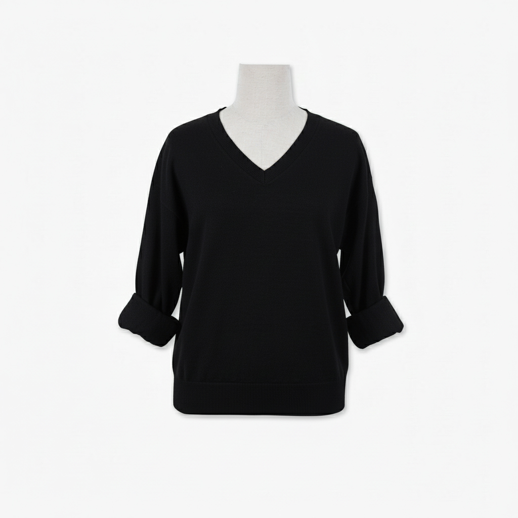 Womens VNeck Knitted Pullover Sweater AntiWrinkle Three Quarter Lantern Sleeve Solid Color 100 Acrylic Casual Autumn Wear product view