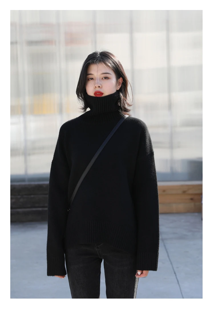 Womens Sweater Loose Turtleneck Sweaters Warm Solid Pullover Knitwear Basic Female Tops Autumn Winter detail