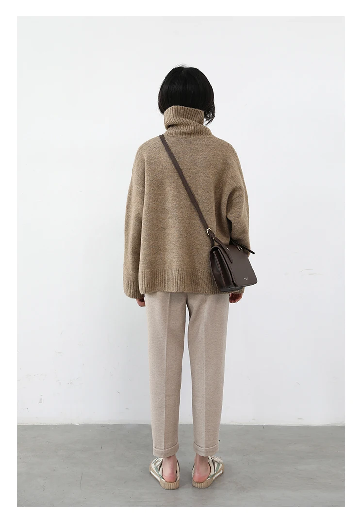 Womens Sweater Loose Turtleneck Sweaters Warm Solid Pullover Knitwear Basic Female Tops Autumn Winter detail