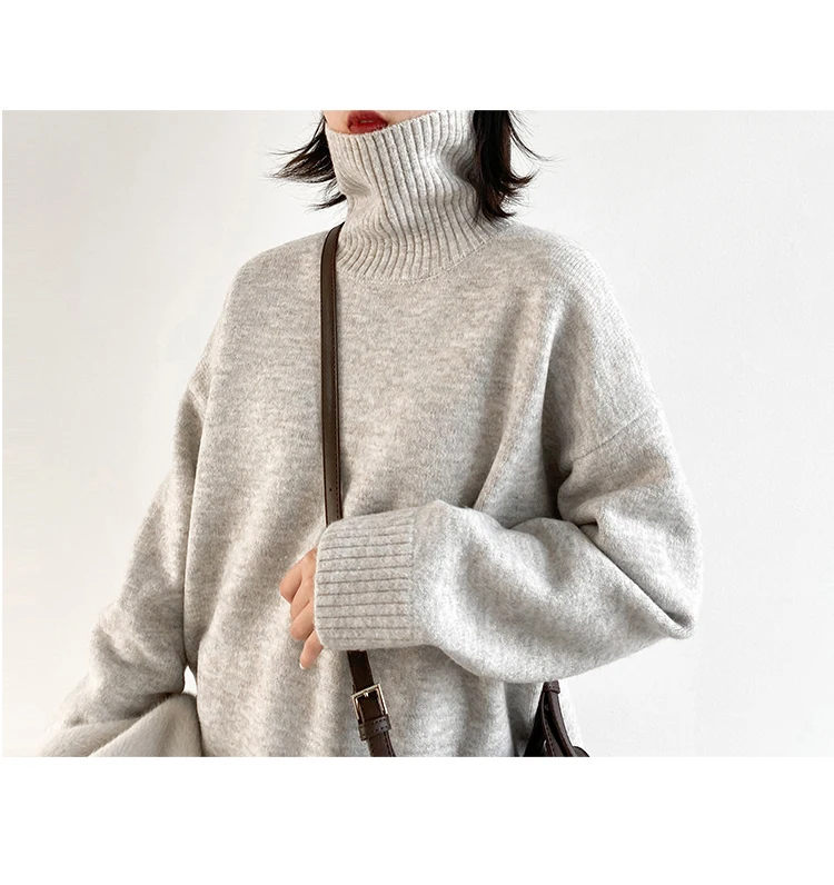 Womens Sweater Loose Turtleneck Sweaters Warm Solid Pullover Knitwear Basic Female Tops Autumn Winter detail