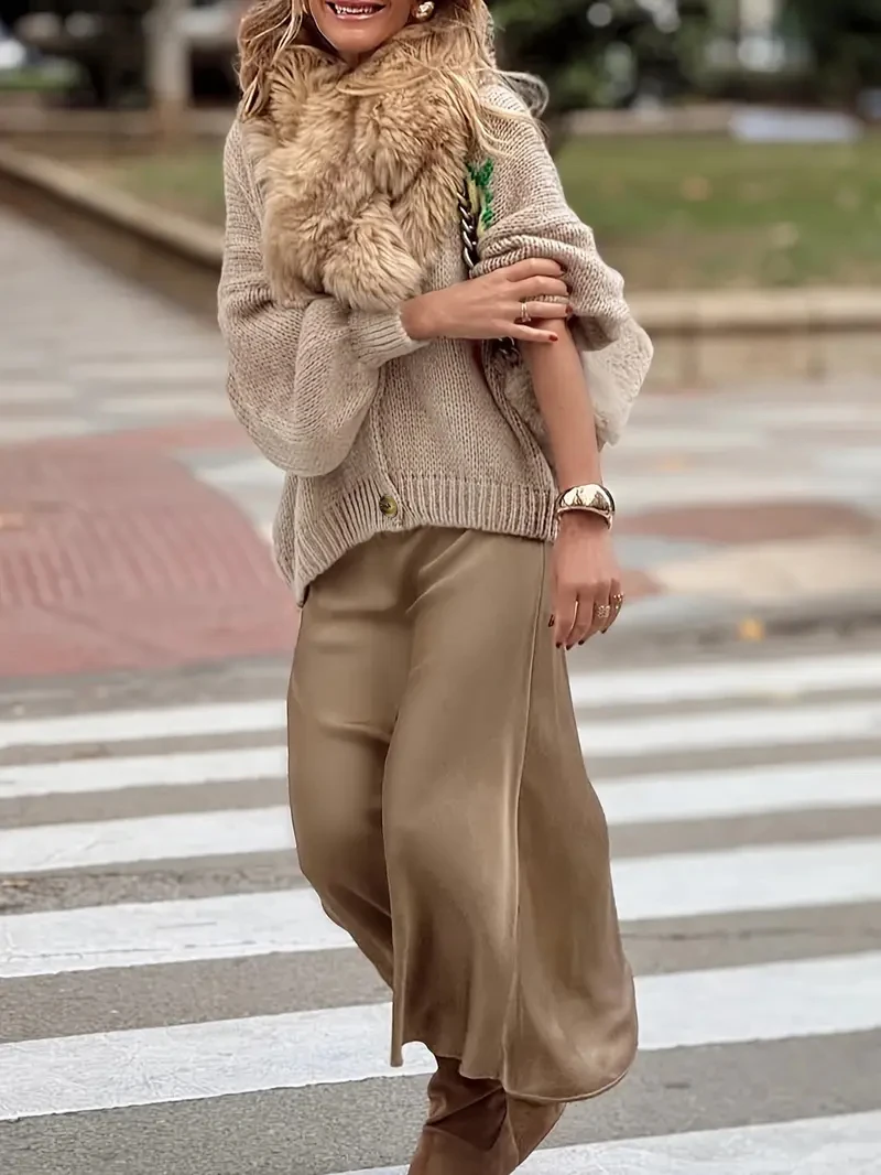 Womens fashionable casual long sleeved button sweater cardigan soft and comfortable loose lantern sleeve knit sweater detail