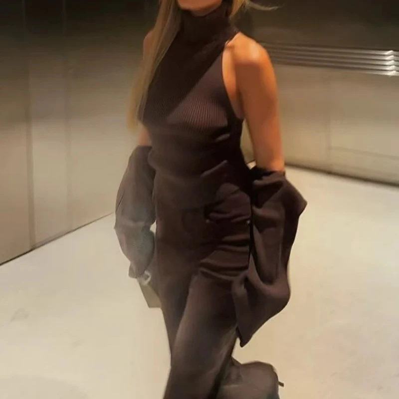 Autumn Winter New Crochet Lady Party Camisole Fashion Hollow Out Knitted Womens Sweater Casual Solid Color Slim Commute Jumper detail