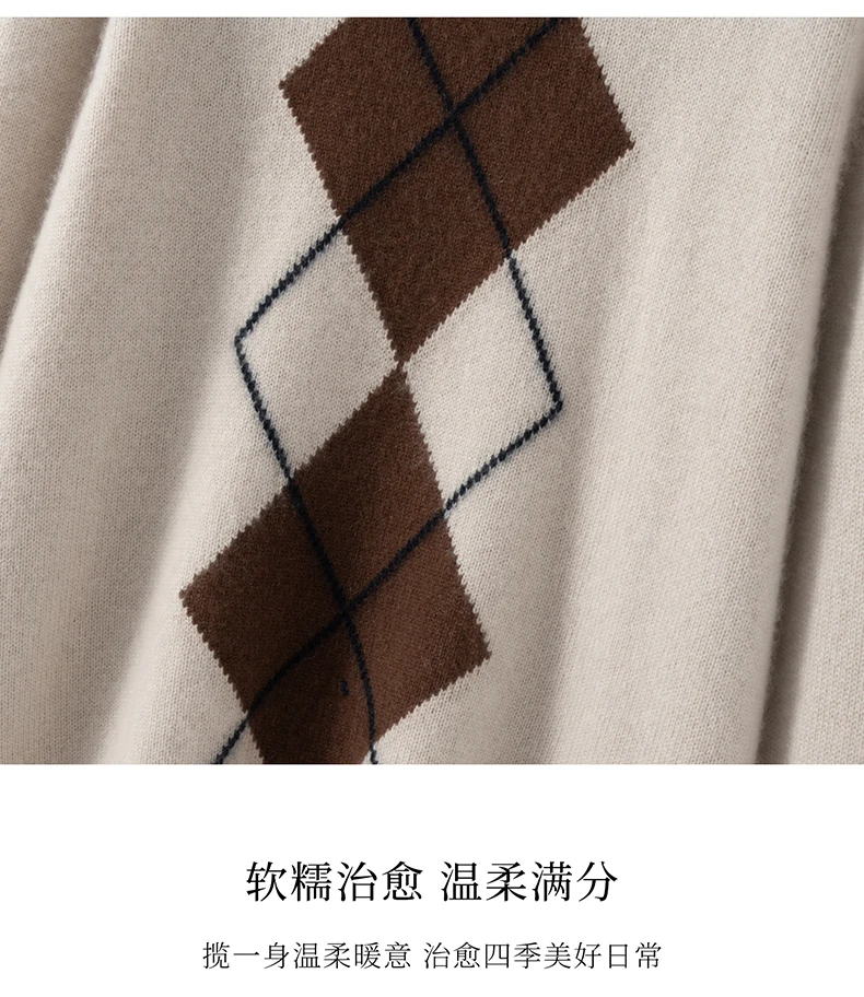 Light Luxury Womens Autumn Winter Sweater Argyle 100 Cashmere Knit Pullover Long Sleeve Clothing Top Lady Warm Jersey detail