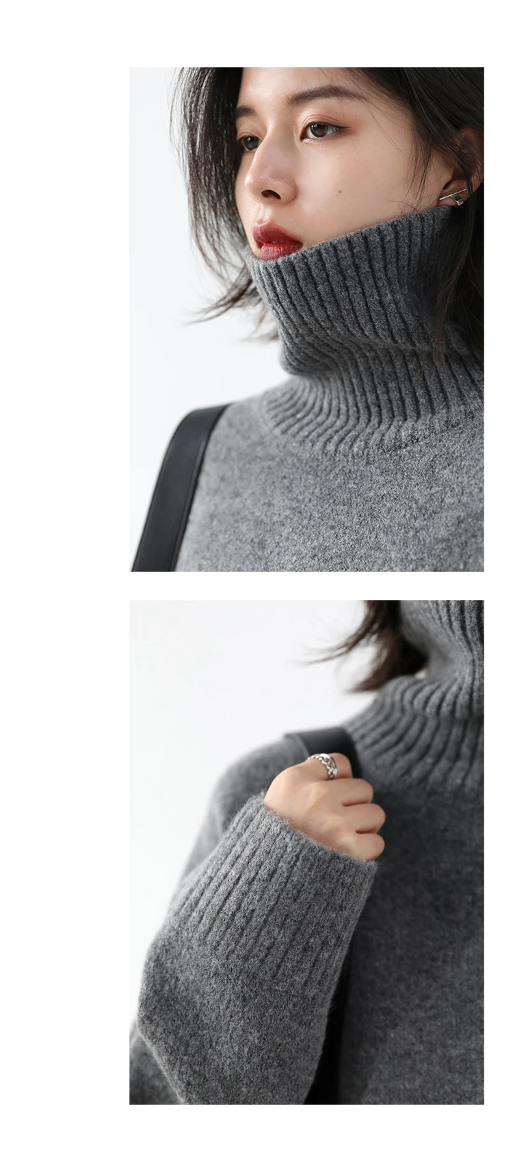 Womens Sweater Loose Turtleneck Sweaters Warm Solid Pullover Knitwear Basic Female Tops Autumn Winter detail