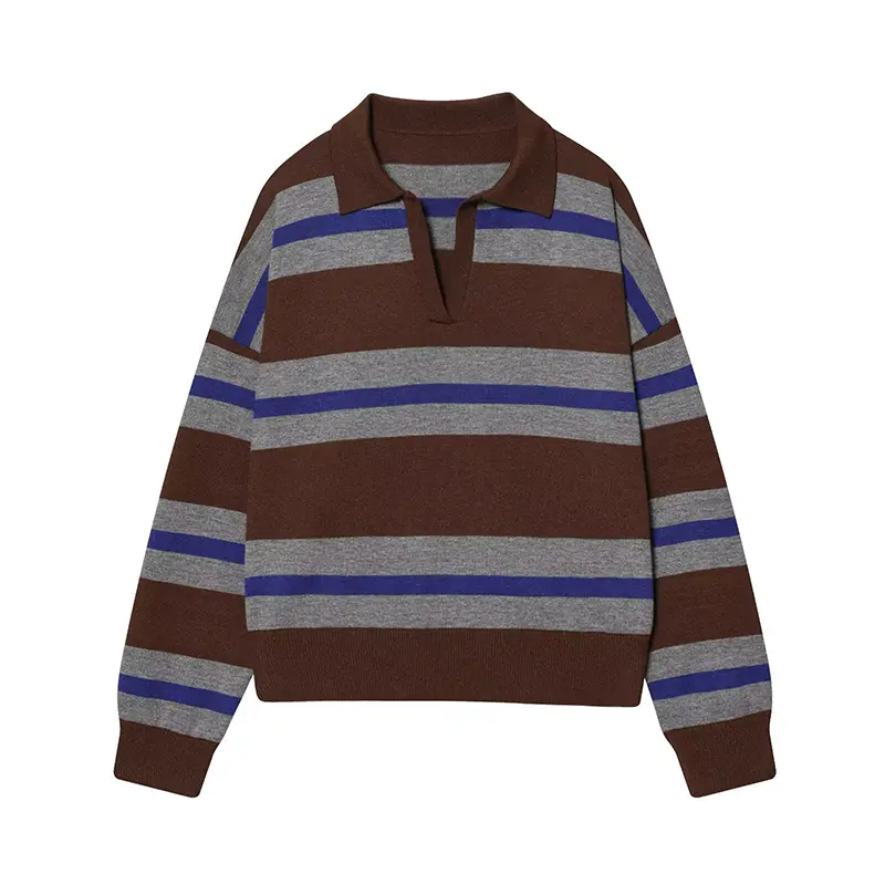 Womens New Knitted Striped Sweater Polo Neck Pullover Fashion Loose Elegant Warm Young Women Sweater Street product view