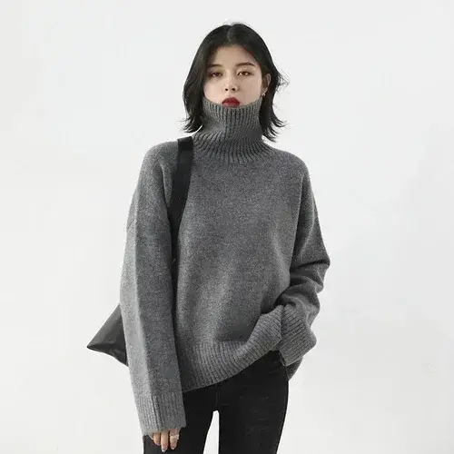 Womens Sweater Loose Turtleneck Sweaters Warm Solid Pullover Knitwear Basic Female Tops Autumn Winter product view