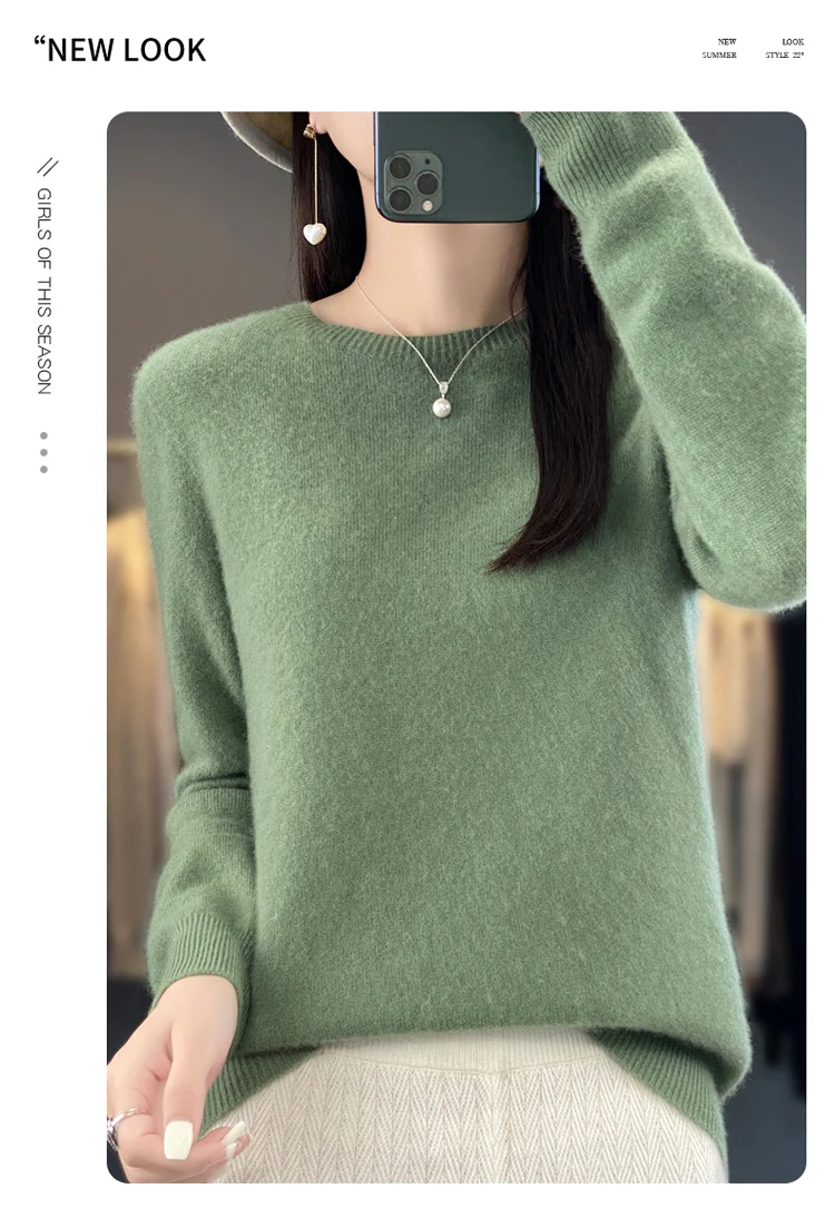 Fallwinter new cashmere sweater womens sweater 100 merino wool fashion Oneck autumn warm pullover detail