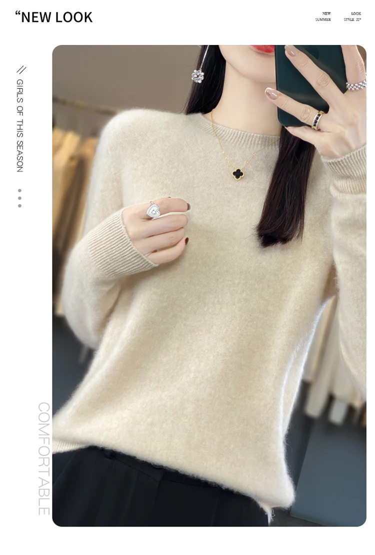 Fallwinter new cashmere sweater womens sweater 100 merino wool fashion Oneck autumn warm pullover detail