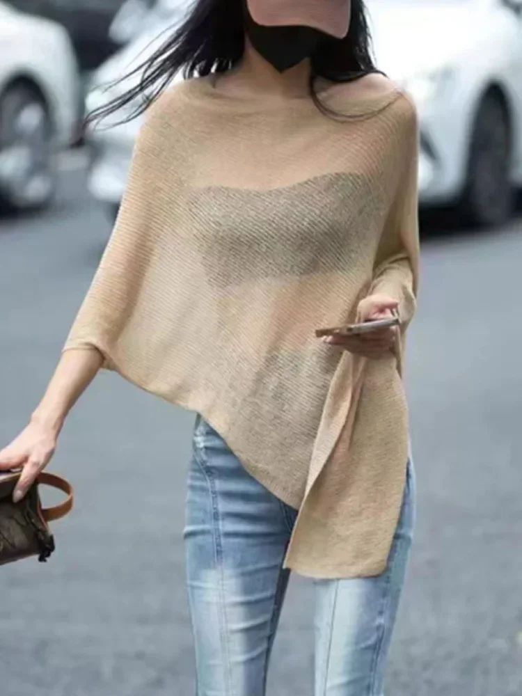 New beach womens fashionable pullover sweater knitted womens summer casual loose sexy top detail